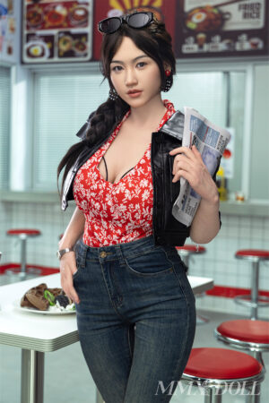 MengXing 156cm Asian sex doll ultra light silicone in retro leather jacket style